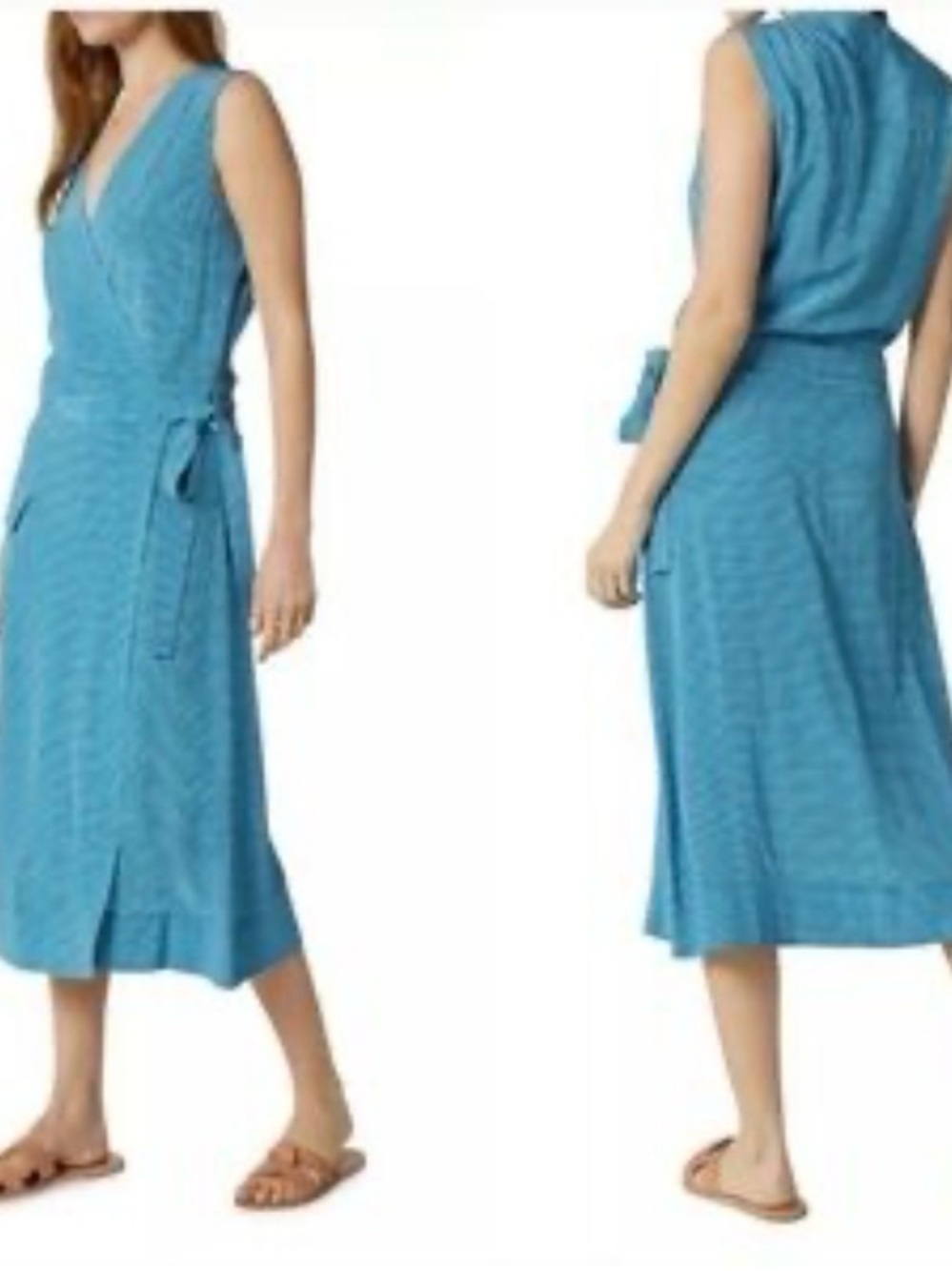Equipment Femme 100% Silk Blue Polka Dot Wrap Midi Dress Size M - Picture 2 of 5